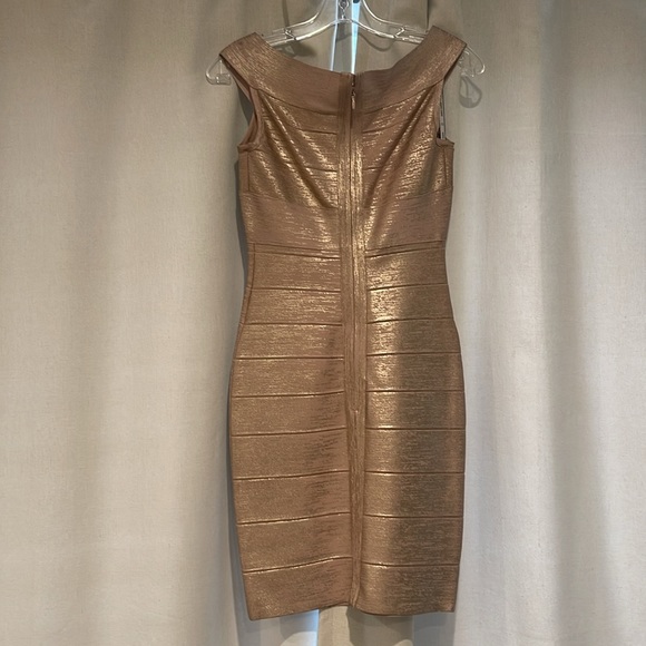 Hervé Leger Rose Gold Foil Metallic Bandage Dress - Picture 3 of 5